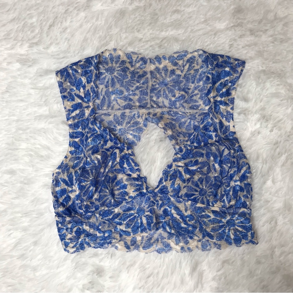 Free People Intimately Lacey Floral White & Blue Bralette Small NWOT